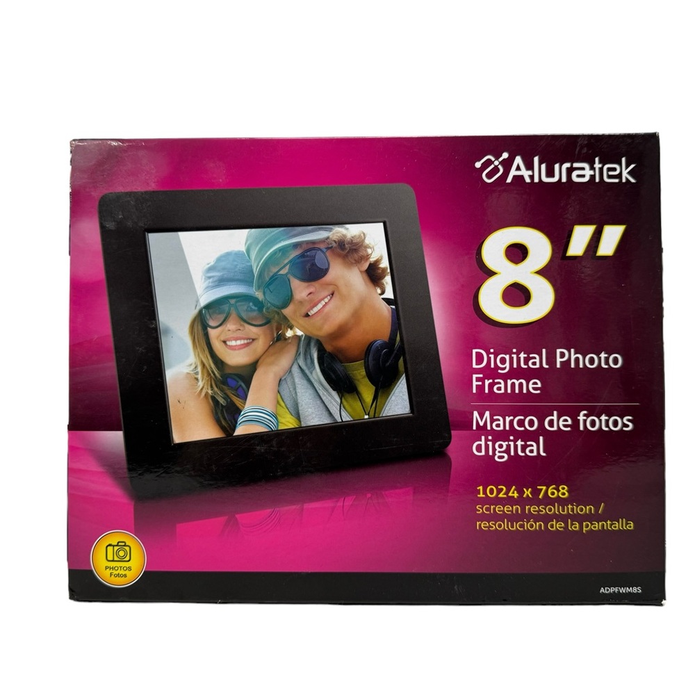 Aluratek 8 inch Digital Photo Frame 1024 x 768 Screen Resolution ADPFWM8S NEW